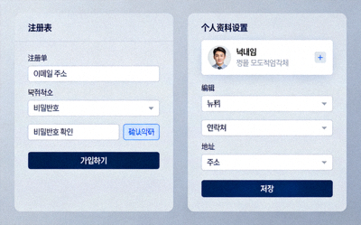 188BET 코리아 계정 생성 및 관리 이미지 - 가입 양식과 프로필 설정 화면