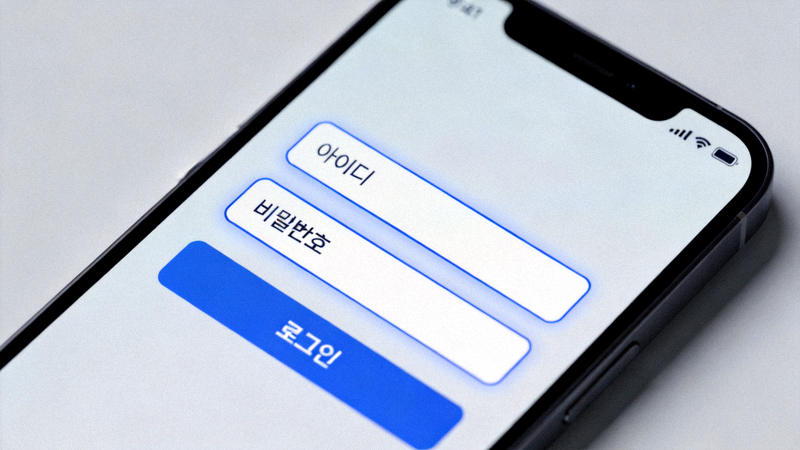 스마트폰 화면에 표시된 로그인 페이지와 입력 필드를 강조한 이미지